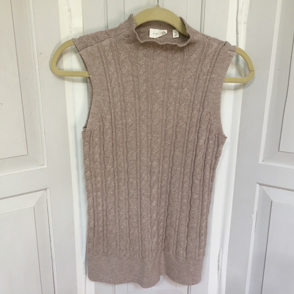 Cyrus Taupe Sleeveless Turtleneck Soft Sweater